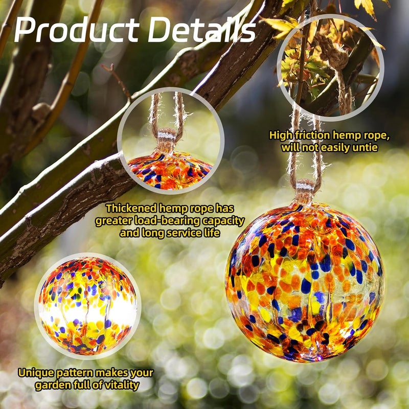 VOREEN 4" Hanging Glass Garden Gazing Ball Hand Blown Glass Witch Ball Christmas Ornament Friendship Balls for Outdoor Garden Patio Window Home Décor, Gift for Mom Wife Friend, Muticolor - Image 3